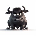 Black bull, funny cute black bull 3d illustration on white, creative avatar