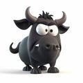 Black bull, funny cute black bull 3d illustration on white, creative avatar,