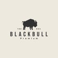 Black Bull Logo design Vector Illustration template. vintage retro buffalo, cattle, angus and bison silhouette Royalty Free Stock Photo