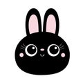 Black bunny rabbit hare face head round icon. Big eyelashes. Cute kawaii cartoon funny baby character. Scandinavian animal. Happy Royalty Free Stock Photo