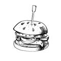 Black burger ink isolated on white background. Hand drawn vector illustration on white background. Royalty Free Stock Photo