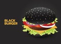 Black burger vector on grey background