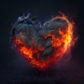 Black Burning Heart Lava Molten Rock Flame Hot Fire Dark Valentine Love Generative AI Royalty Free Stock Photo