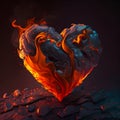 Black Burning Heart Lava Molten Rock Flame Hot Fire Dark Valentine Love Generative AI Royalty Free Stock Photo