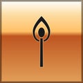 Black Burning match with fire icon isolated on gold background. Match with fire. Matches sign. Vector Illustration. Royalty Free Stock Photo