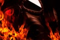 Black burning military gas mask close up view Royalty Free Stock Photo