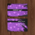 Black business card with glittering texture of Purple color, visit card on a wooden substrate, Vector EPS 10 illustration