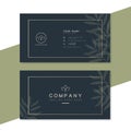 Black business card with green leaves. Design template for company organic bio logo, natural and eco products, cosmetic, pharmacy Royalty Free Stock Photo
