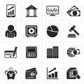 Black Business, finance and bank icons Royalty Free Stock Photo