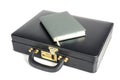 Black business leather Briefcase with book Royalty Free Stock Photo