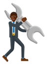 Black Business Man Holding Spanner Wrench Mascot Royalty Free Stock Photo