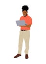 Black business man working at laptop vector. Royalty Free Stock Photo