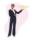 Black Business woman leave five star rating vector