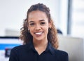 Black business woman, smile portrait and success for leadership management, goals vision and happiness in office Royalty Free Stock Photo