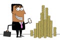 Black cartoon businessman with mobile phone, money Royalty Free Stock Photo