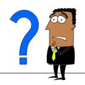 Black cartoon businessman, question mark - problem concept