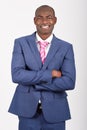 Black businessman wearing suit and tie smiling