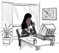 Black businesswoman at her desk and talking on cell phone