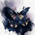 Black butterflies, Abstract watercolor art with scary gothic fantasy black nocturnal moth. Illustration created with Generative AI