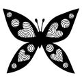 Black butterfly with heart on the wing for tattoo, coloring book