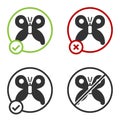 Black Butterfly icon isolated on white background. Circle button. Vector Royalty Free Stock Photo