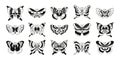 Black butterfly stickers. Realistic flying monarch and moth butterfly silhouettes, abstract animal flying insects icons Royalty Free Stock Photo