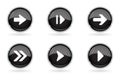 Black buttons with chrome frame. Round glass shiny 3d icons with arrows Royalty Free Stock Photo