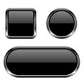 Black buttons. 3d glass icons with chrome frame Royalty Free Stock Photo