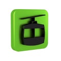 Black Cable car icon isolated on transparent background. Funicular sign. Green square button.