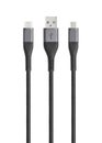 Black cable for charging and synchronization with Type - C, USB, Micro USB, Lightning connectors on a white background Royalty Free Stock Photo