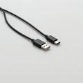 Black cable featuring a USB Type-A connector on one end and a USB Type-C connecto Royalty Free Stock Photo