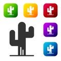 Black Cactus icon isolated on white background. Set icons in color square buttons. Vector Royalty Free Stock Photo