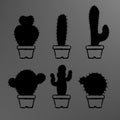 Black cactuses in a pots set. Vector illustration on a gray background Royalty Free Stock Photo