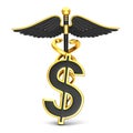 Black caduceus medical symbol and dollar sign Royalty Free Stock Photo