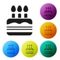 Black Cake with burning candles icon isolated on white background. Happy Birthday. Set icons in color circle buttons Royalty Free Stock Photo
