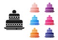 Black Cake icon isolated on white background. Happy Birthday. Set icons colorful. Vector Royalty Free Stock Photo