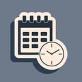 Black Calendar and clock icon isolated on grey background. Schedule, appointment, organizer, timesheet, time management Royalty Free Stock Photo