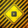 Black Camera focus frame line icon isolated on yellow background. Warning sign. Vector Royalty Free Stock Photo