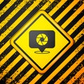 Black Camera shutter icon isolated on yellow background. Warning sign. Vector Royalty Free Stock Photo