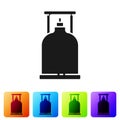 Black Camping gas stove icon isolated on white background. Portable gas burner. Hiking, camping equipment. Set icons in