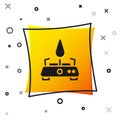 Black Camping gas stove icon isolated on white background. Portable gas burner. Hiking, camping equipment. Yellow square Royalty Free Stock Photo