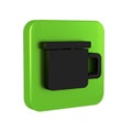 Black Camping metal mug icon isolated on transparent background. Green square button.