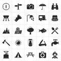 Black Camping and tourism icons