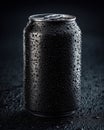 Sleek Dark Beverage Can with Refreshing Condensation Royalty Free Stock Photo
