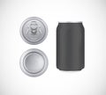 Black can top, front, bottom view. Can vector visual 330 ml. For beer, lager, alcohol, soft drinks, soda advertising Royalty Free Stock Photo