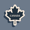 Black Canadian maple leaf with city name Canada icon isolated on grey background. Long shadow style. Vector Royalty Free Stock Photo