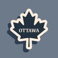 Black Canadian maple leaf with city name Ottawa icon isolated on grey background. Long shadow style. Vector Royalty Free Stock Photo