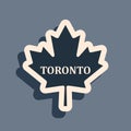 Black Canadian maple leaf with city name Toronto icon isolated on grey background. Long shadow style. Vector Royalty Free Stock Photo