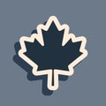 Black Canadian maple leaf icon isolated on grey background. Canada symbol maple leaf. Long shadow style. Vector Royalty Free Stock Photo