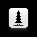 Black Canadian spruce icon isolated on black background. Forest spruce. Silver square button. Vector